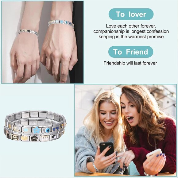 Italian Gold Stainless Steel Charm Bracelet Set with Tools, 20pcs Charms, DIY Fu - Picture 5 of 7